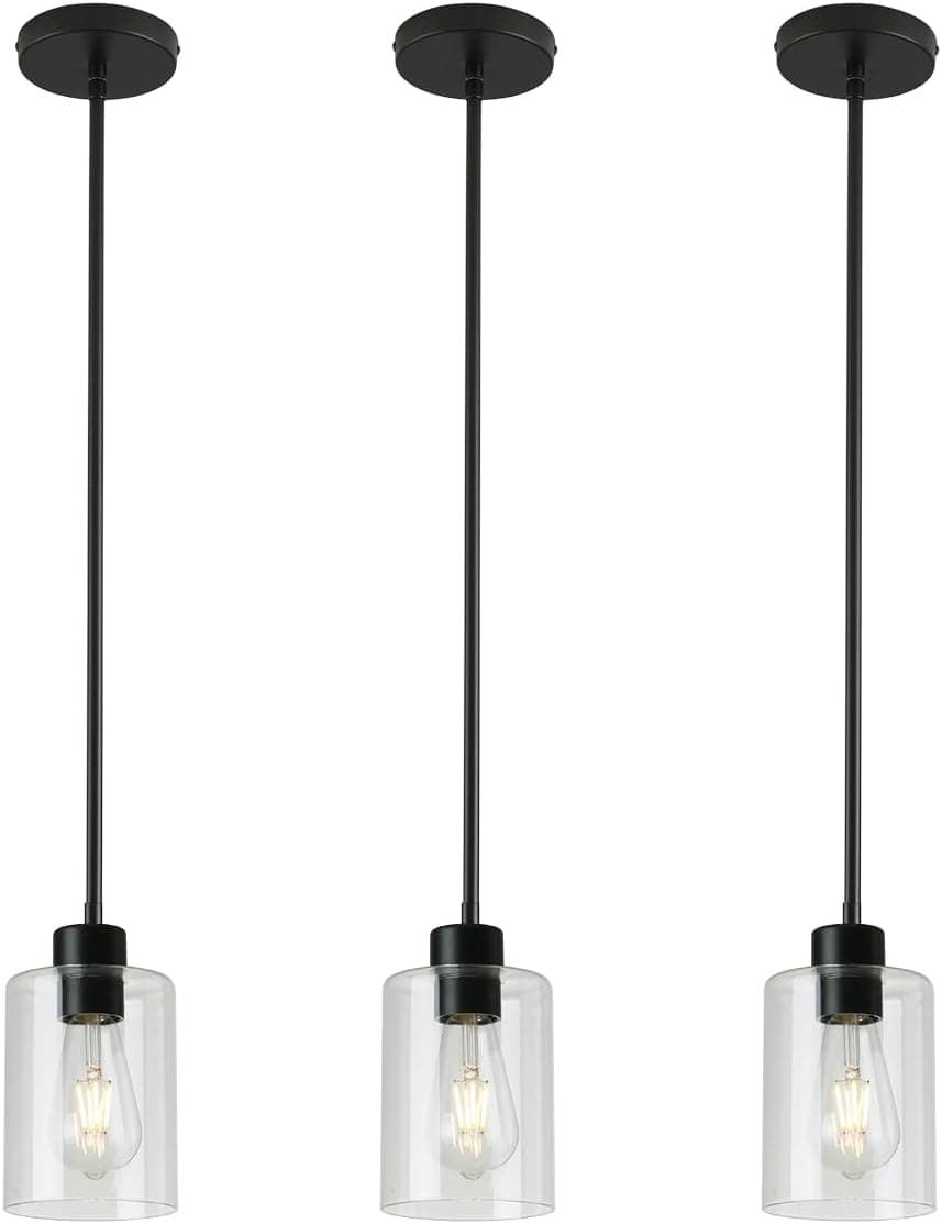 Black Pendant Lights Kitchen Island - Clear Glass Pendant Light Fixture Multiple Stems Rods 3 Units 12 Inch 3 Units 4 Inch (Black 3 Pack Stem Rod)