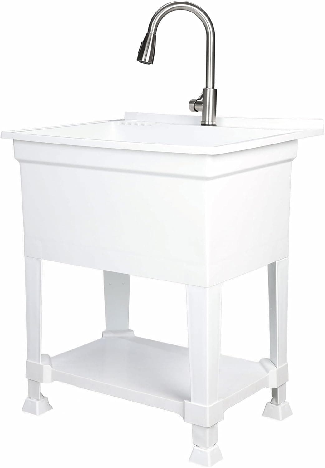 Freestanding Utility Sink for Laundry Room & Garage, 30" x 24", White