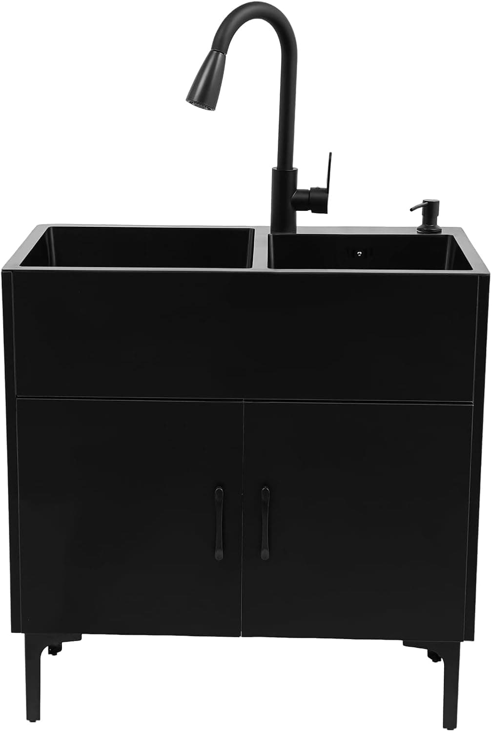 30 Inch Laundry Sink with Cabinet & Pull-Out Faucet, Stainless Steel Utility Sink with Soap Dispenser for Laundry & Utility Room, Kitchen, Bathroom