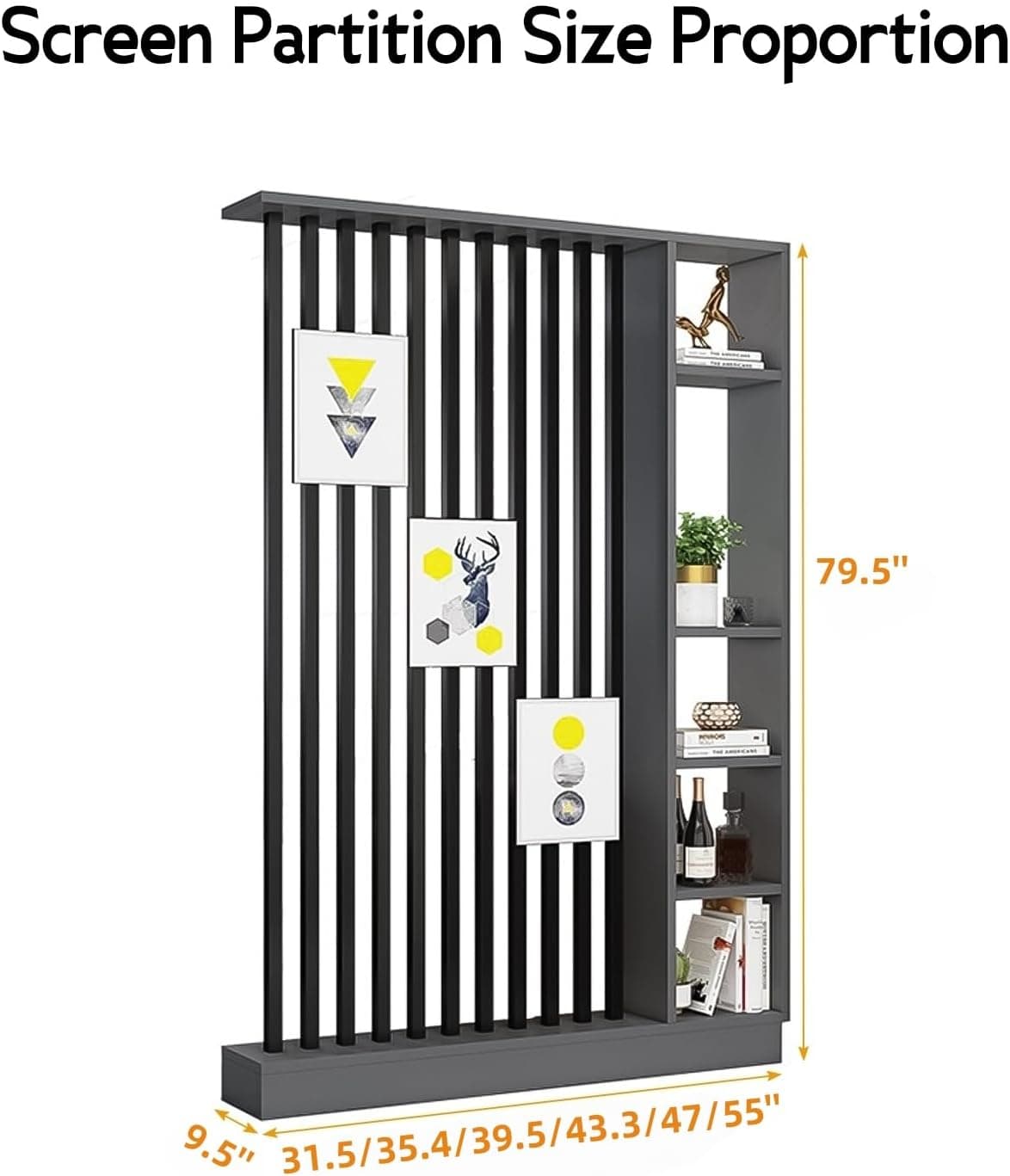 Wall Room Divider, Storage Cabinet Storage Display with Shelves, Modern Freestanding Wood Room Divider Screen, Wall Privacy Screens for Home Decorative (Grey,39.5" L x 9.5" W x 79.5" H)