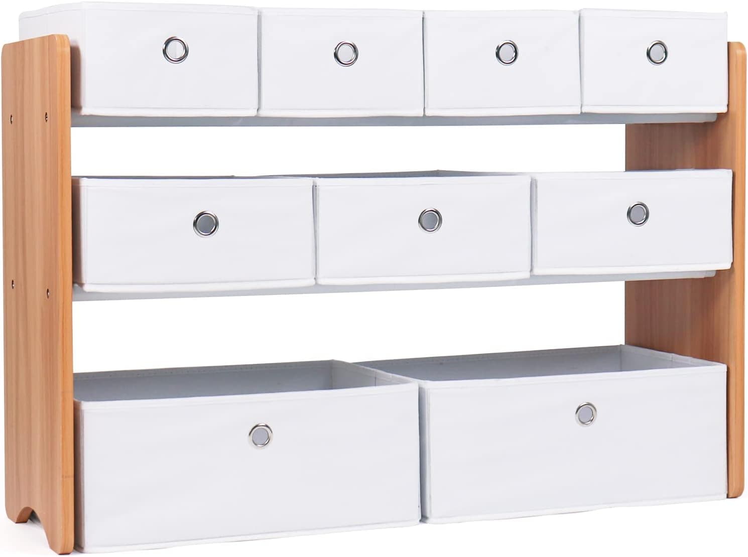 Humble Crew Toy Storage Organizer with 9 Removable Fabric Bins, Natural/White – Premium Playroom Toy Organizer for Toddlers Ideal for Kids' Rooms, Playrooms, and Nurseries - Modern Toy Bins for Kids