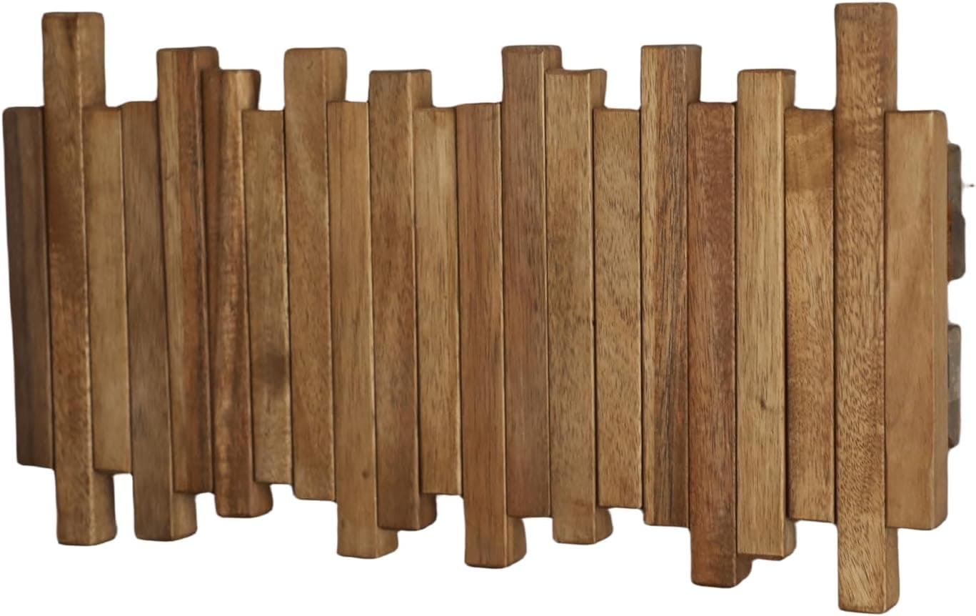 Natural Wood Wall Mounted Piano Coat Rack| Coat Rack Wall Mount| Flip Down Wall Hook Rack 5 Hooks| Entryway Wall Art Hook,Made of Acacia Wood (Wood Wax Oil staining Light Brown).