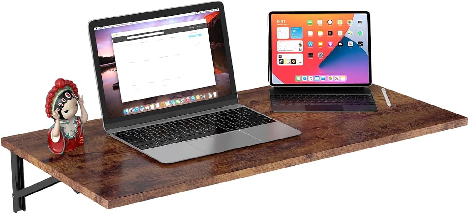 Folding Table Wall Mounted Desk: Large Size 39.37″x 19.69″ Drop Leaf Computer Table - Heavy Duty Workbench Foldable for Bar Laundry Dining Room