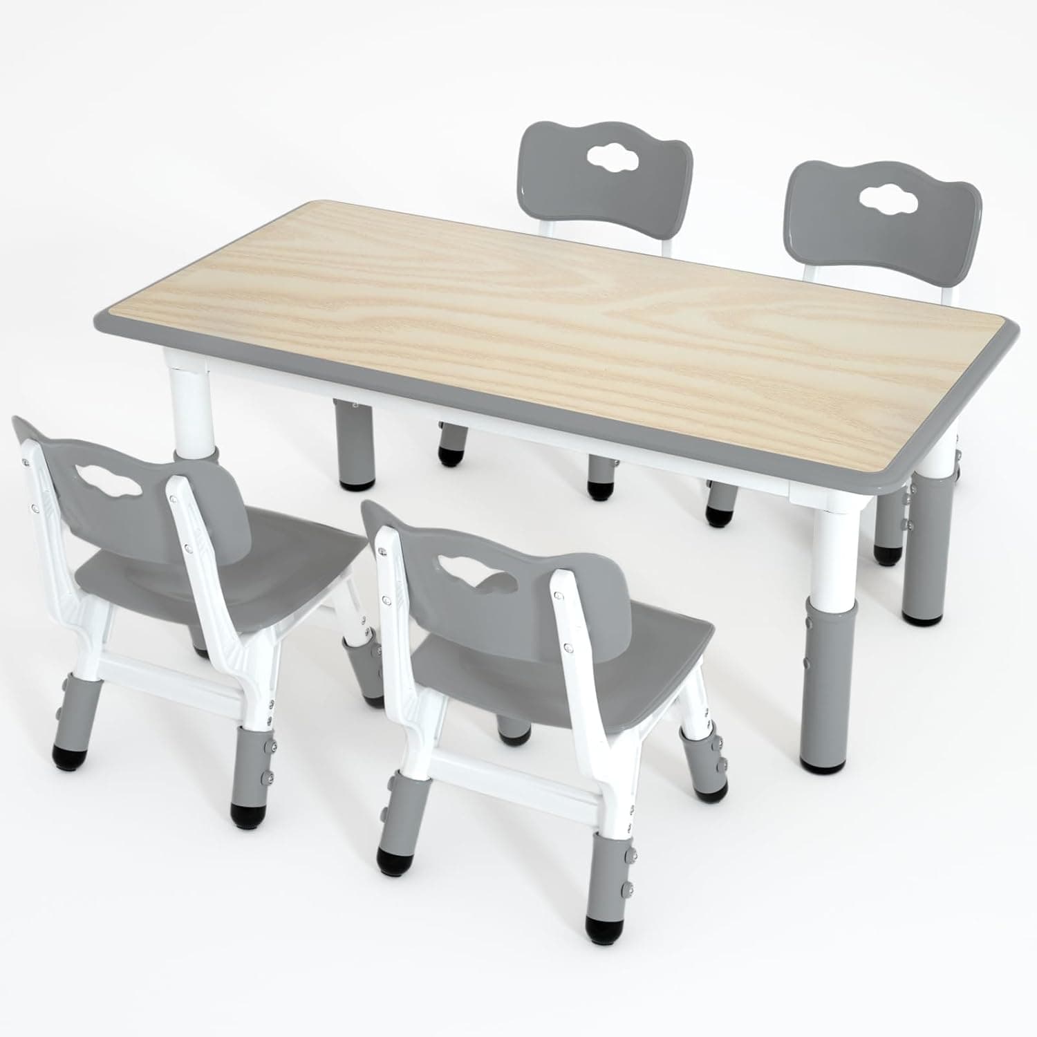 Kids Table and 4 Chairs Set,Height Adjustable Children Table & Chair,Toddlers Study Multi-Activity Table with 47.2"x23.6" Wipe-Clean Desktop,for Classrooms, Homes & Daycares