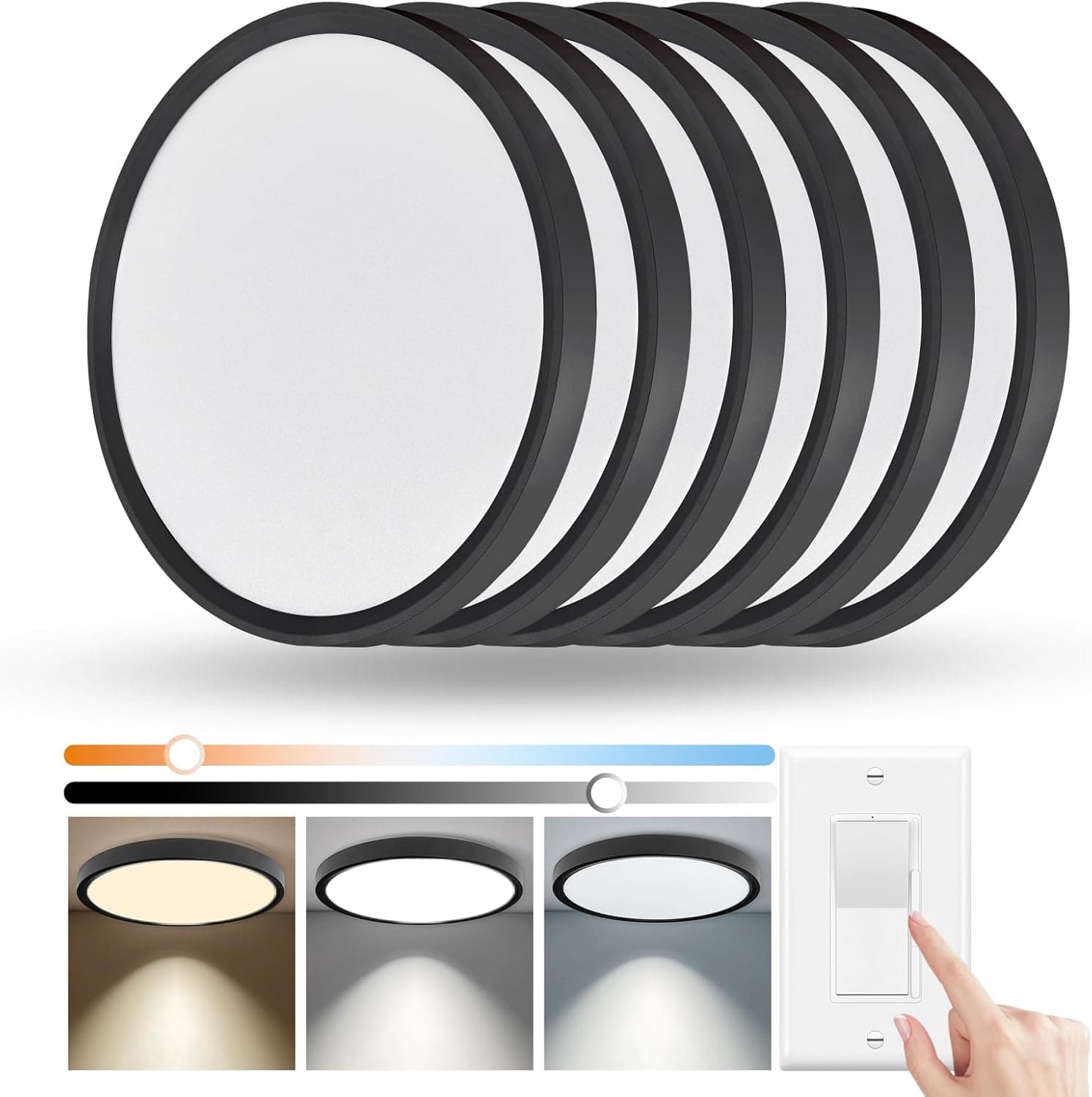 6 Pack 2640LM Dimmable LED Flush Mount Ceiling Lights Fixture, 24W 3000K/4000K/5000K, 12 Inch Modern Slim Led Ceiling Light for Bedroom Kitchen Closets Hallway, Black