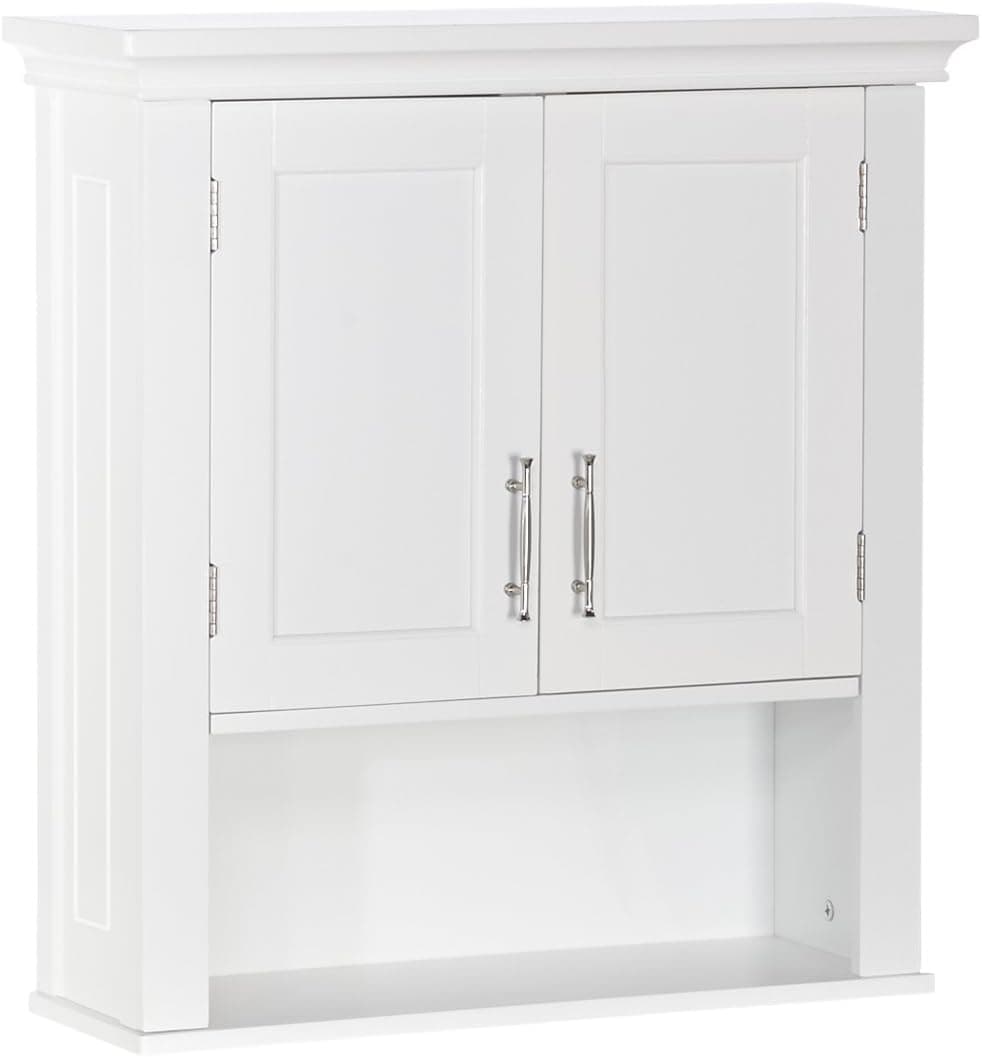 RiverRidge Somerset Two-Door Bathroom and Laundry Wall Mount Storage Medicine Cabinet with Open and Adjustable Shelf - White