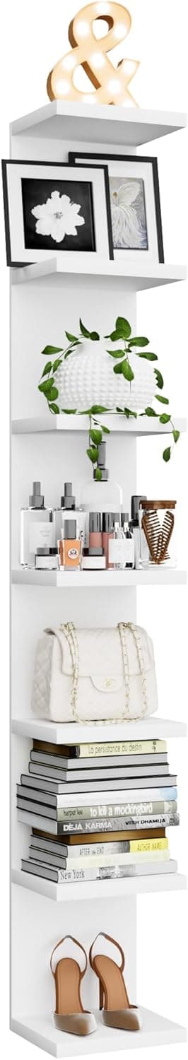 7 Tier Wall Shelf Unit, Floating Shelves for Storage Home Display, Versatile Lack Wall Shelves for Bedroom,Living Room,Office Decor, Tall Long Shelf for Book,Shoe,Vanity, Purse and TV White