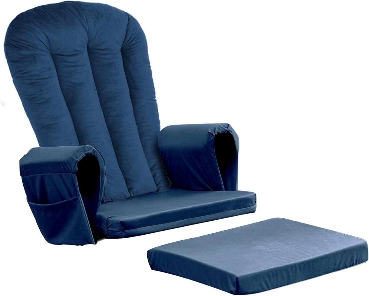 5PCS Soft Velvet Glider Rocker Replacement Cushions with Storage Side Pockets, Thickened & Supportive Glider Chair Cushions with Ottoman Cushion for Indoor Nursery Glider Rocking Chair, Blue