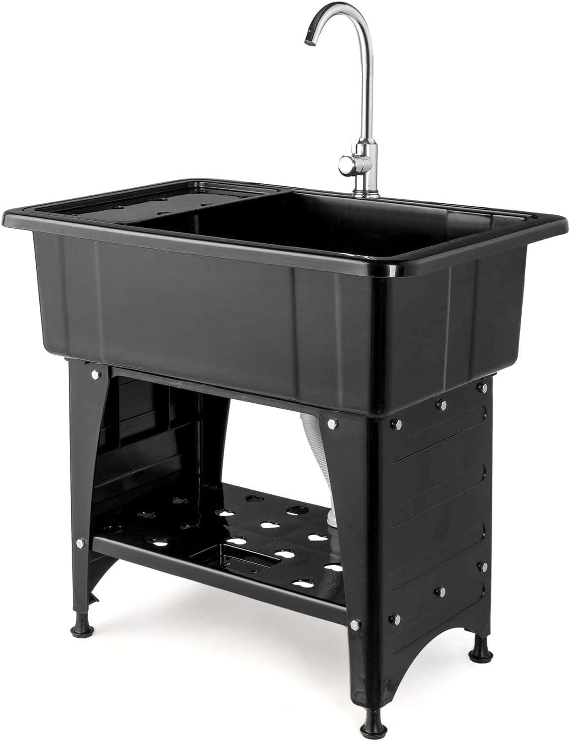 VINGLI 20-Gallon Utility Sink Laundry Tub for Washing Room, Freestanding Utility Sink with Stainless Steel Faucet, (Black, 32.3"W x 22.4" D x 49.6"H(Faucet included))