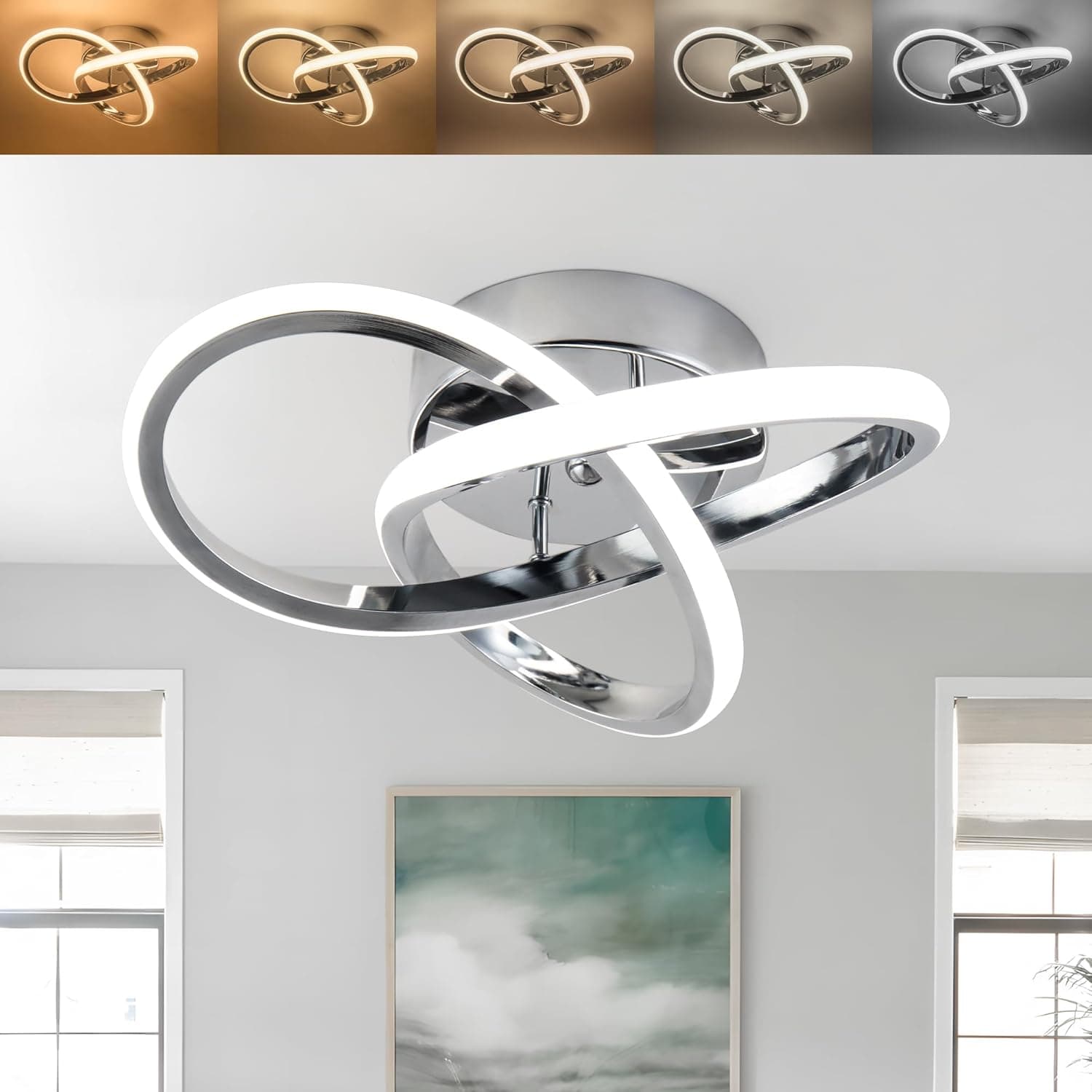Modern Ceiling Light LED Dimmable Small Ceiling Light Fixture,5CCT/2700K/3000K/3500K/4000K/5000K,for Bedrooms Hallways Bathrooms Foyers Balconies Stairs Entrances