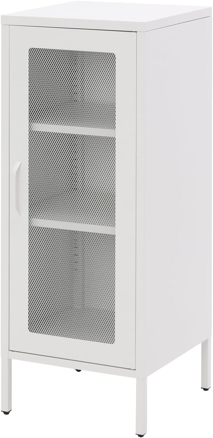 Slim Metal Storage Cabinet with Mesh Doors - 42'' Tall Narrow Organizer Tower, Compact Freestanding Cabinet, Versatile Utility Storage for Home, Office, Bedroom, or Kitchen, Durable and Modern Design