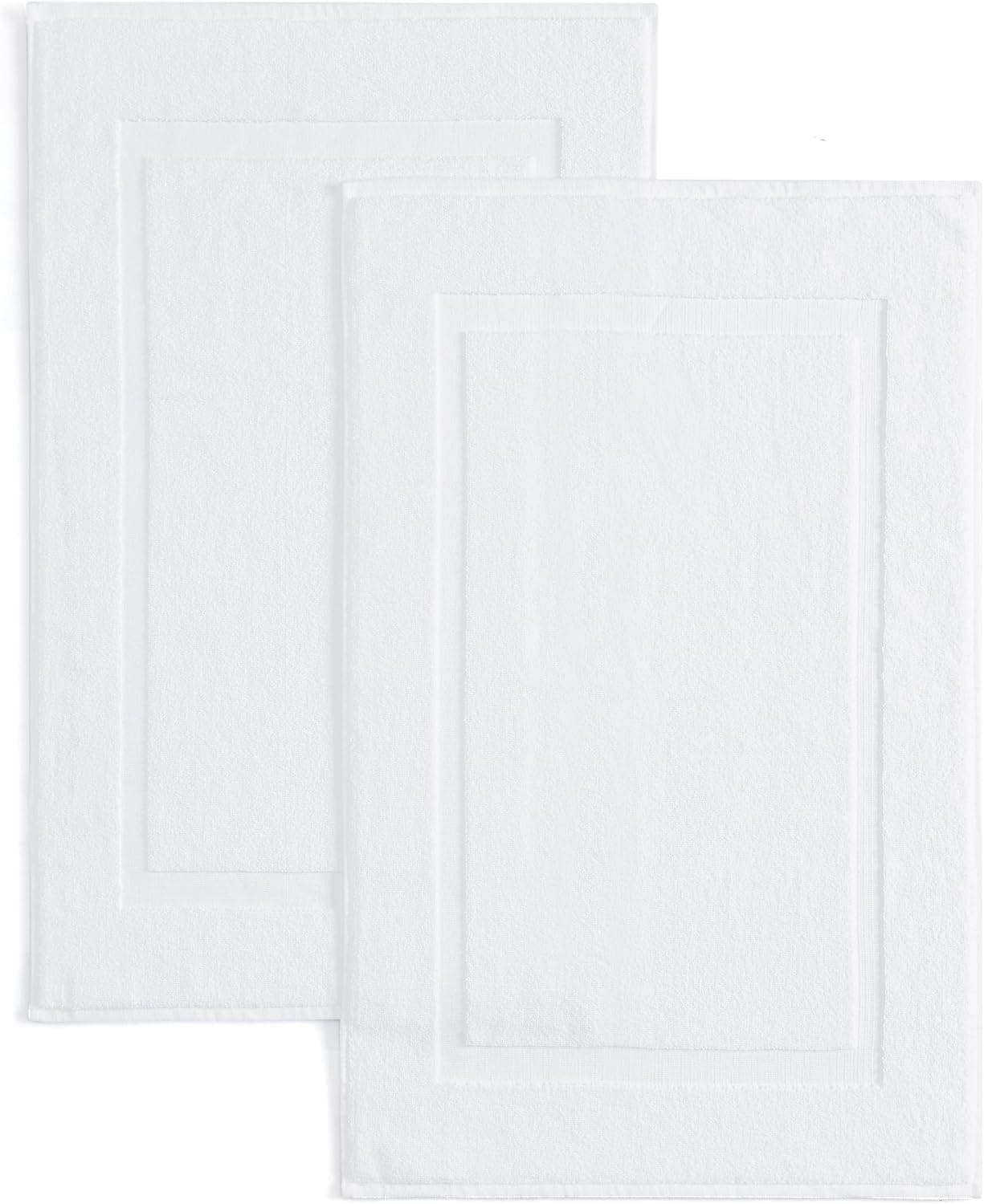 White Cotton Bath Mats Set of 2 Towel Mats for Bathroom Floor Banded Rugs Soft Absorbent Ring Spun Cotton Washable Bathroom Shower Accessories Dorm Essential by Casual Living, 34-inch x 21-inch, White