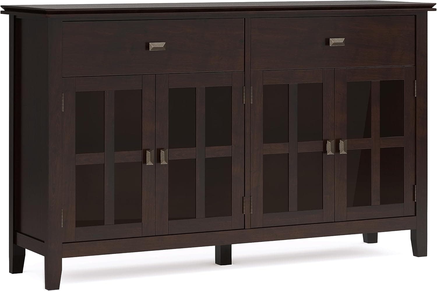 SIMPLIHOME Artisan Buffet - 60 inch Wide Solid Wood 4-Door Sideboard Buffet in Dark Chestnut Brown, Storage Cabinet for Dining Room or Kitchen with Adjustable Shelves and Square Knobs