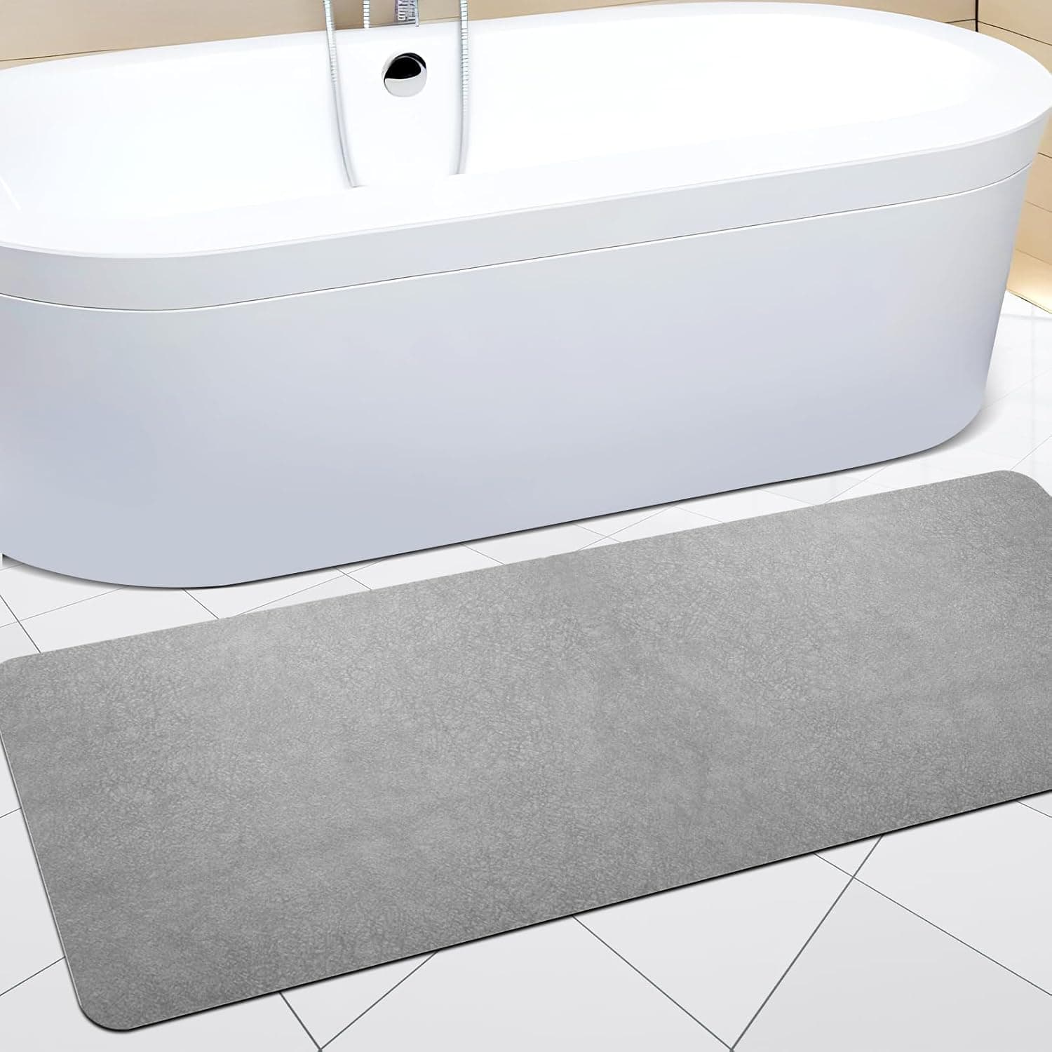 Diatomaceous Earth Bath Mat Soft Diatomite Stone Bath Mat Large Non-Slip Super Absorbent Fast Drying Long Shower Mat Thin Washable Bathroom Rugs Floor Mat 15.7" x 47.2"