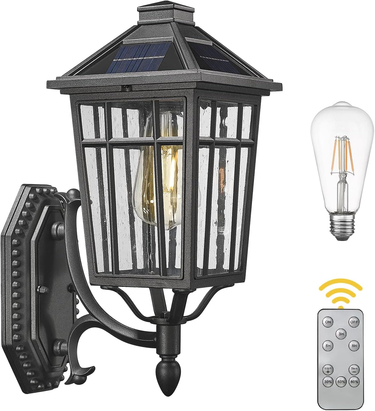 Darkaway Solar Outdoor Wall Lights, Dusk to Dawn Outside Wall Sconce Lighting with Remote, Black Exterior Light Fixture for House Porch Yard Hallway Doorway Garage