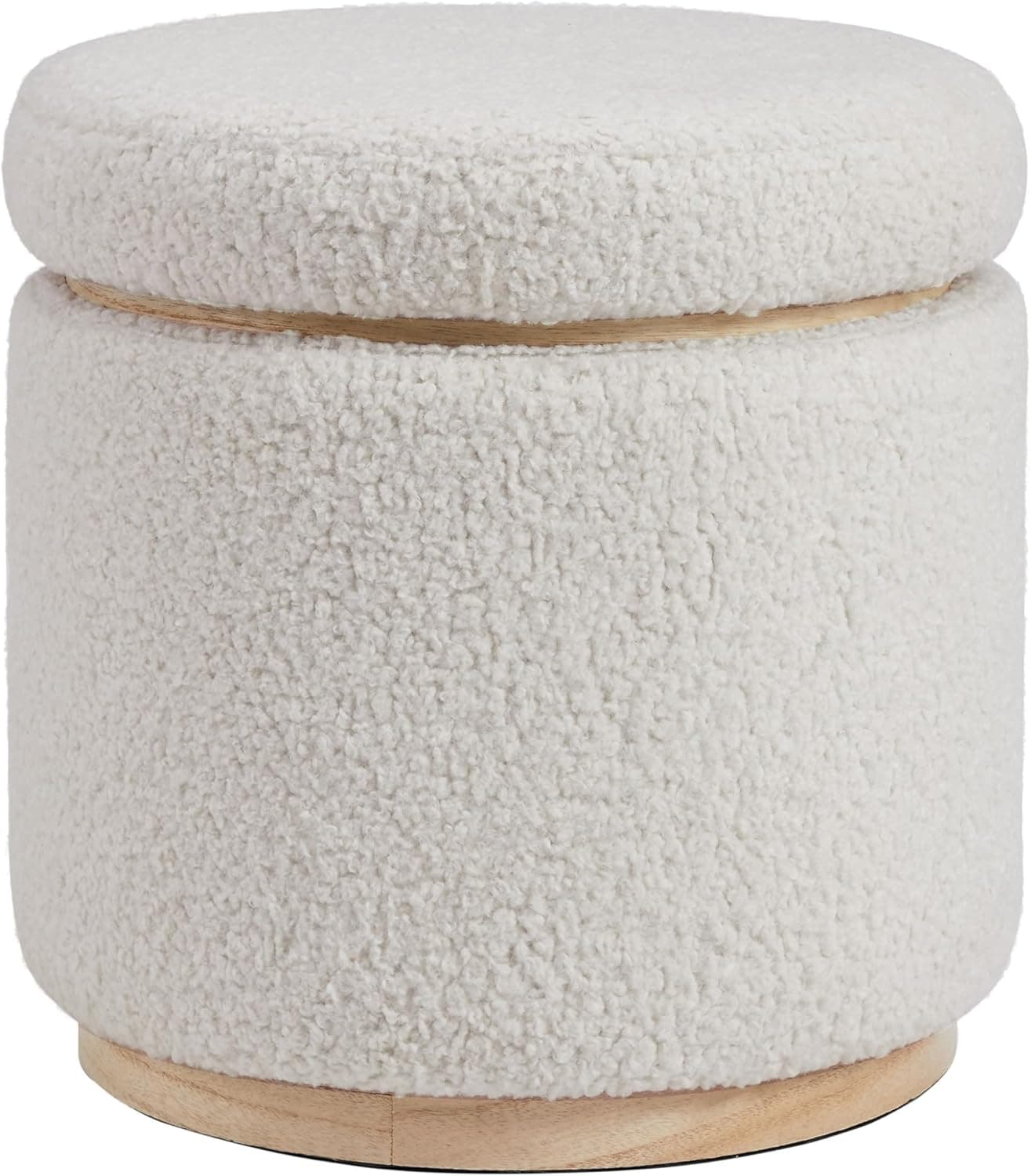 Linon Home Décor Cream Sherpa Round Storage Wooden Base by Linon Lexington Ottoman (AMZN2305)