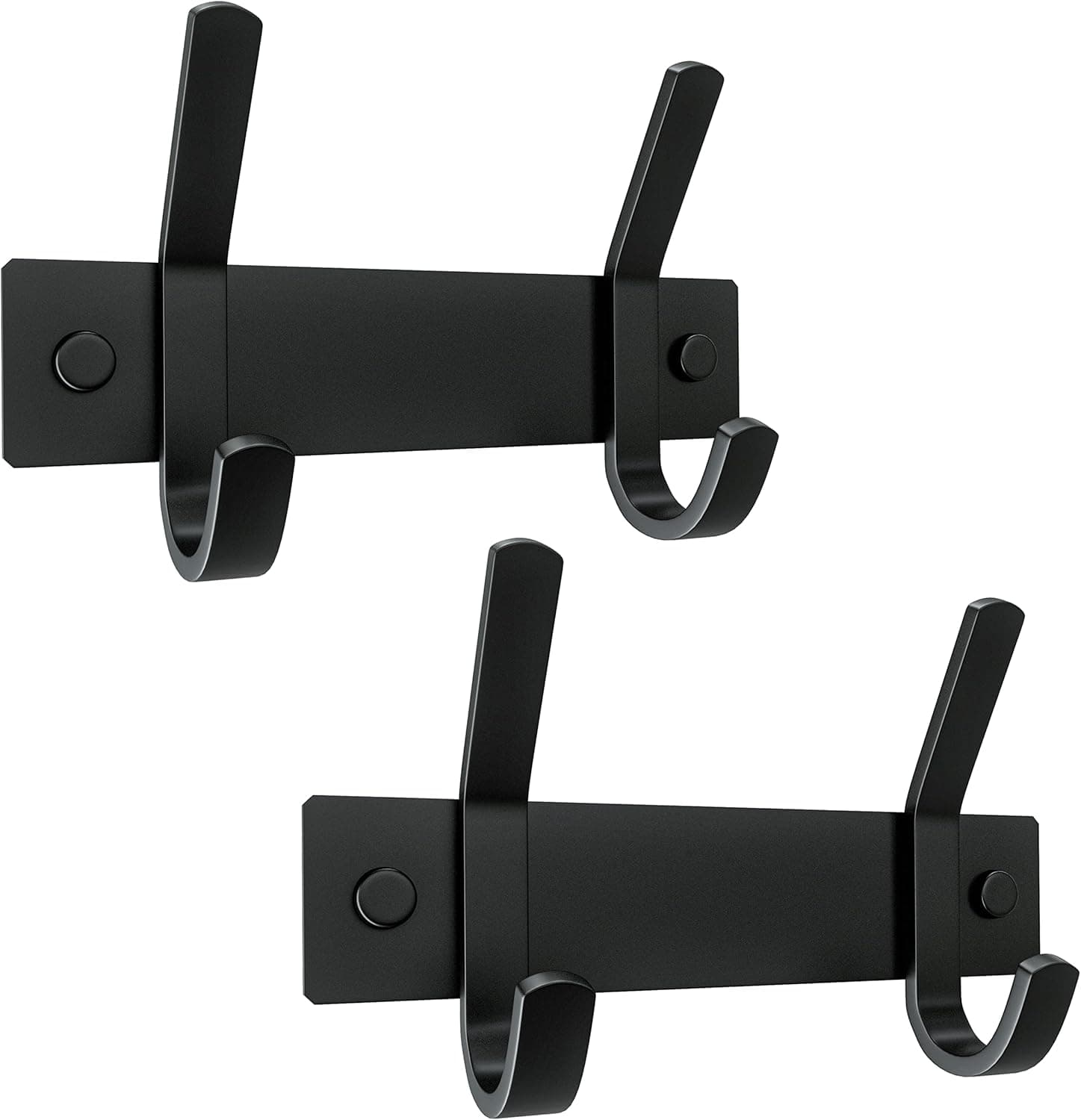 Matte Black Small Coat Rack Wall Mount – 6 Inch Stainless Steel Hook Rail with 2 Double Coat Hooks – Wall Mounted Entryway Organizer for Coats, Hats, Bags, Towels, Robes, Closet or Bathroom - 2 Pack