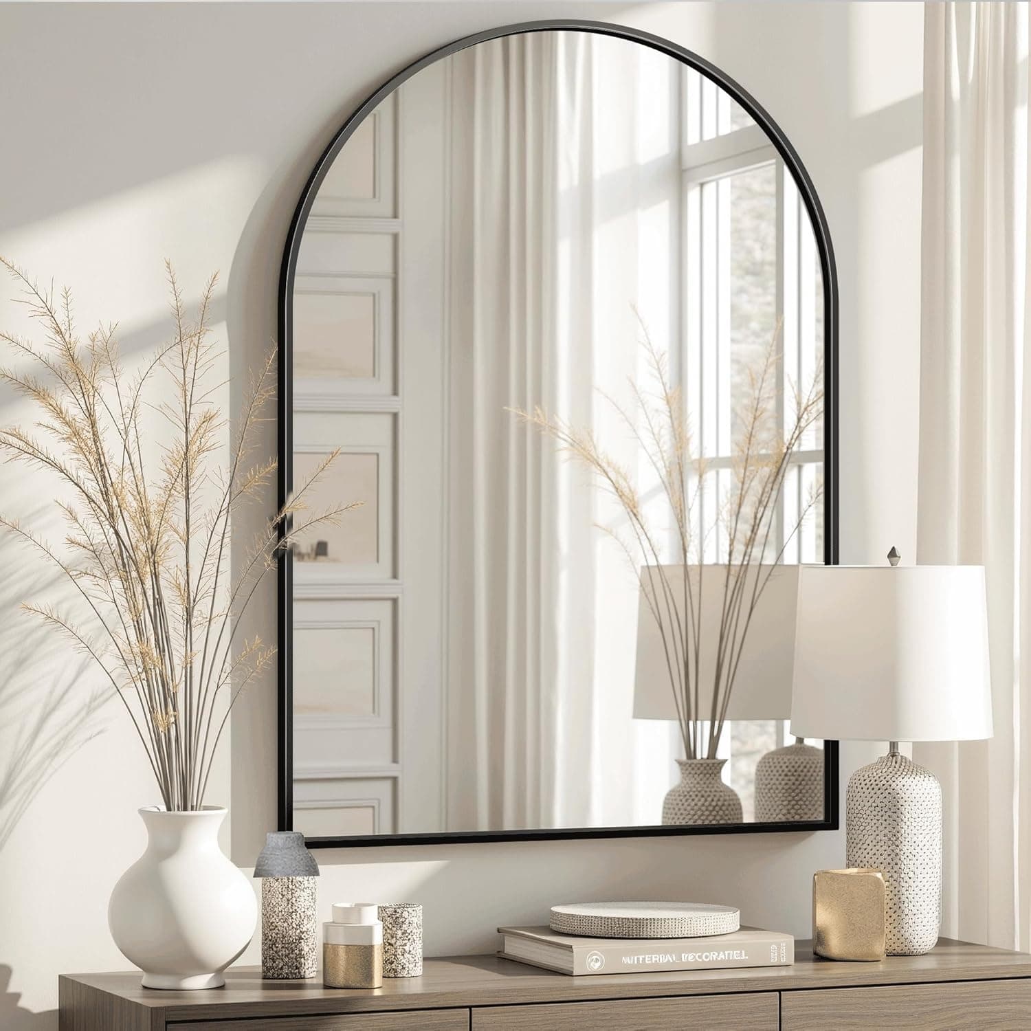 Arched Bathroom Mirror for Wall,Mirror for Vanity,38''x26'' Large Wall Mounted Mirror, Metal Frame (38'' x 26'', Black)