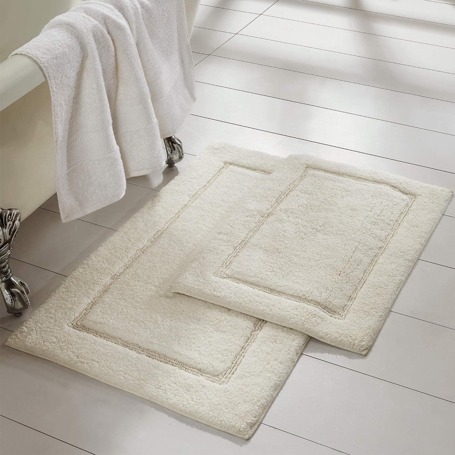 Modern Threads 2-Pack Solid Loop with Non-Slip Backing Bath Mat Set 17-inch by 24-inch/21-inch by 34-inch, Ivory