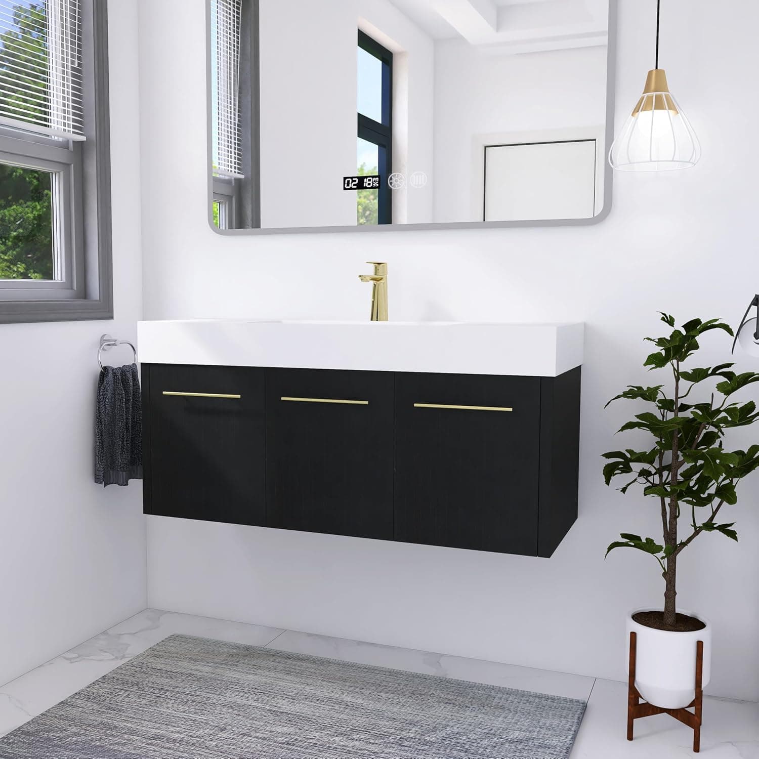 48 Inch Floating Bathroom Vanity,48" Bathroom Vanity with Sink,Modern Single Sink Vanity Combo,Black Wall Mounted Cabinet Set