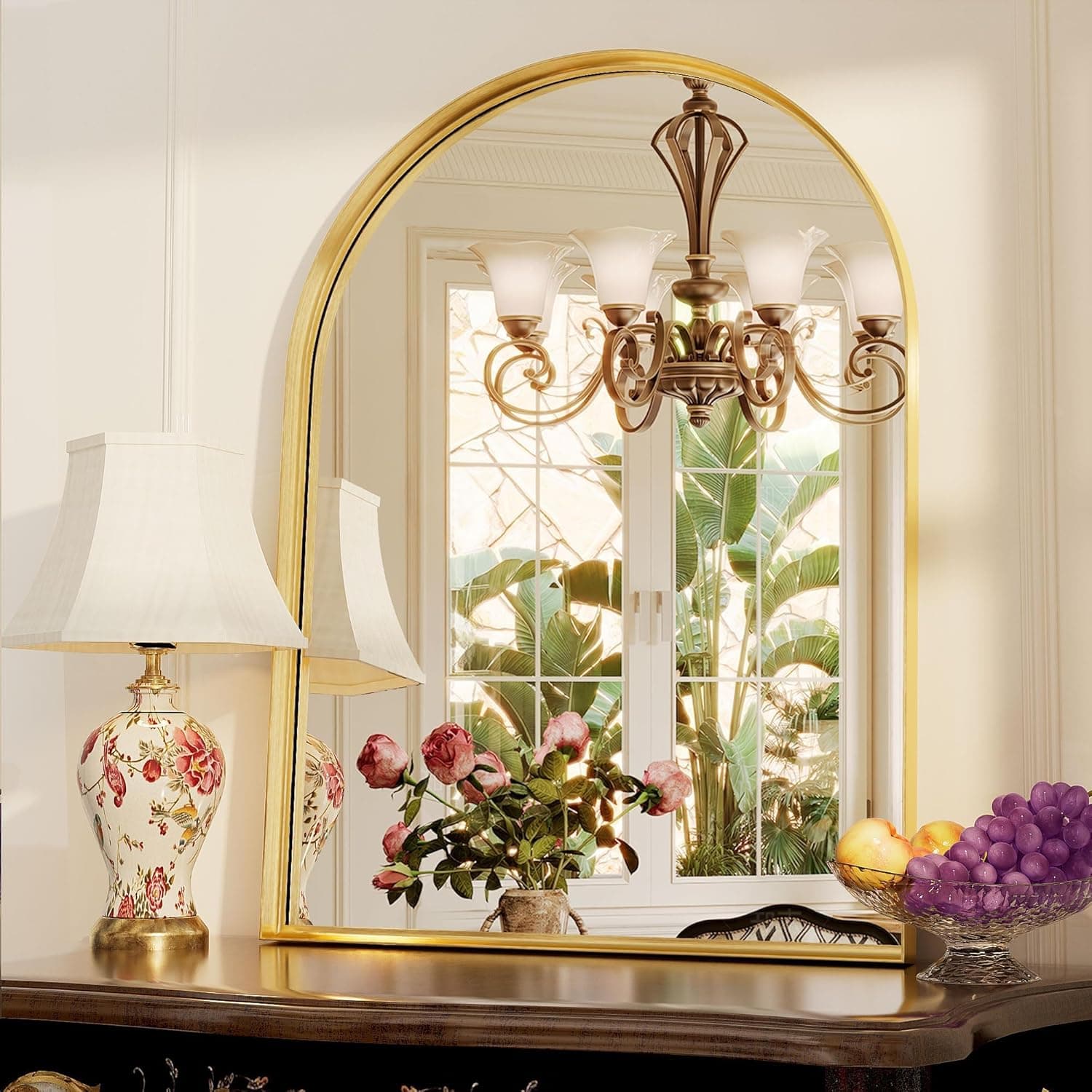 Arched Bathroom Mirror, 30x40 Inch Gold Arched Wall Mirror with Metal Deep Frame, Arch Mirrors for Wall Decor, Vanity, Entryway, Living Room