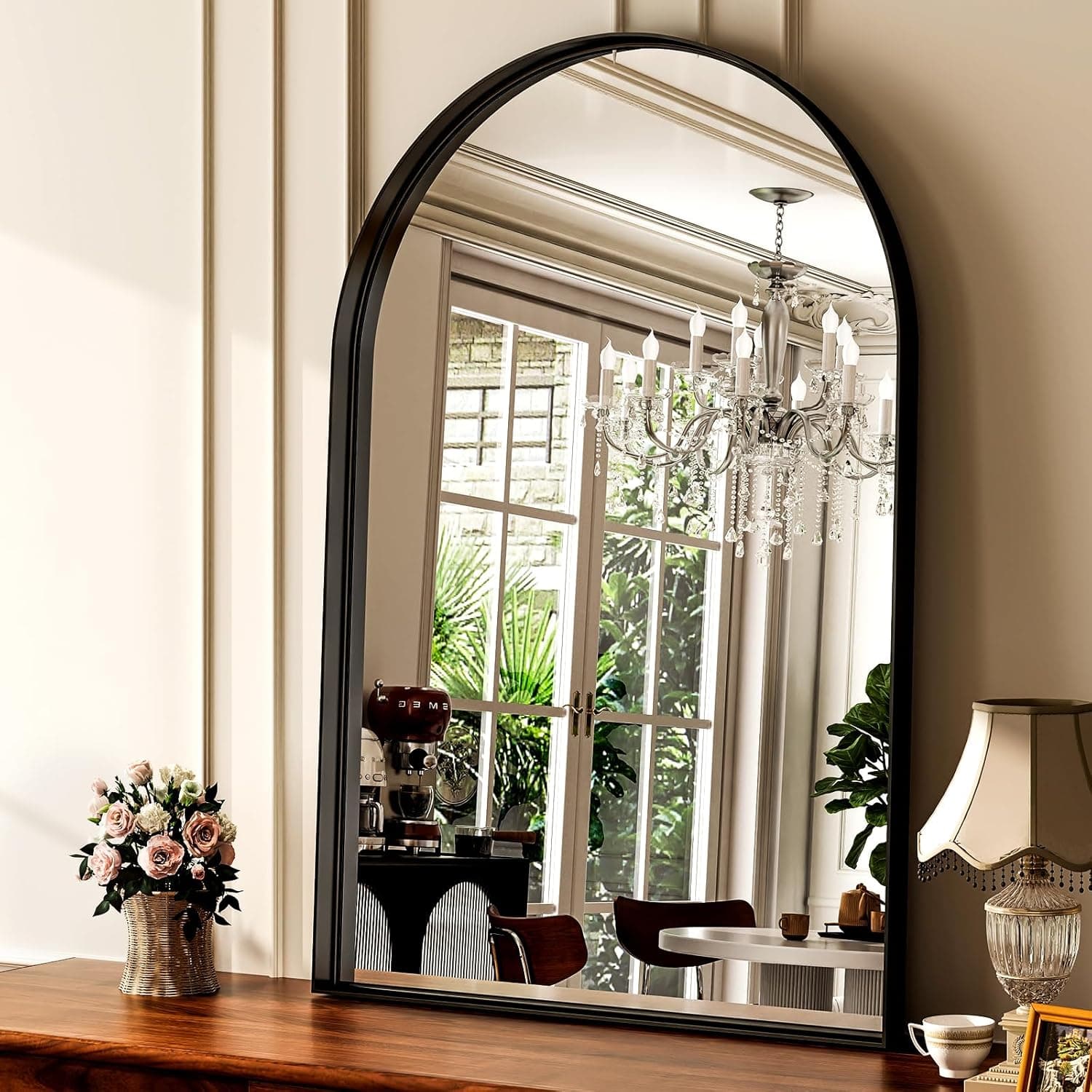 GLSLAND 30" x 40" Arched Bathroom Mirror for Wall Aluminum Alloy Frame Wall Mounted Mirror for Bathroom Decor Horizontal or Vertical Ideal for Bedroom, Living Room, Black