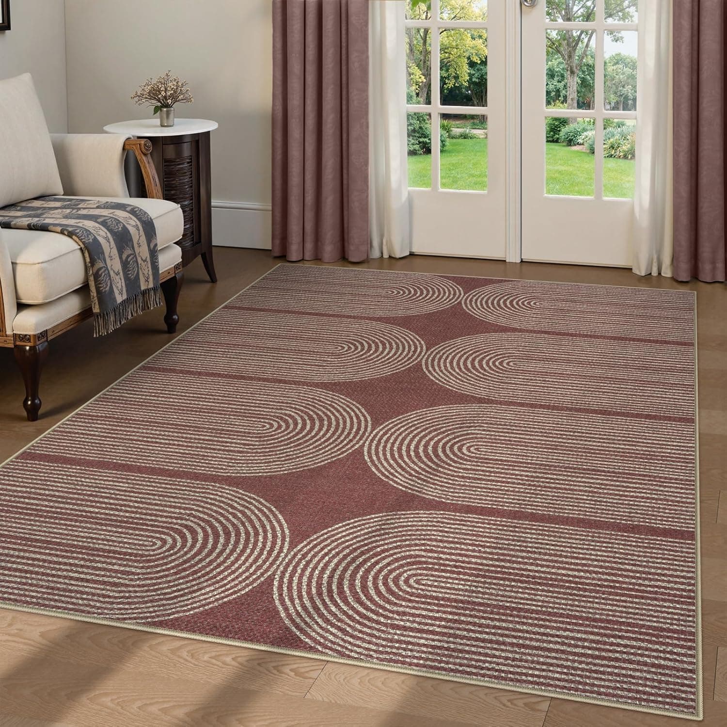 LIVEBOX Modern Rainbow Easy Jute Rug, 5x7 Washable Area Rugs for Living Room Patio Farmhouse Indoor Outdoor Rug, Non Slip Natural Floor Carpet for Office Backyard RV(5'x7', Brick Red)