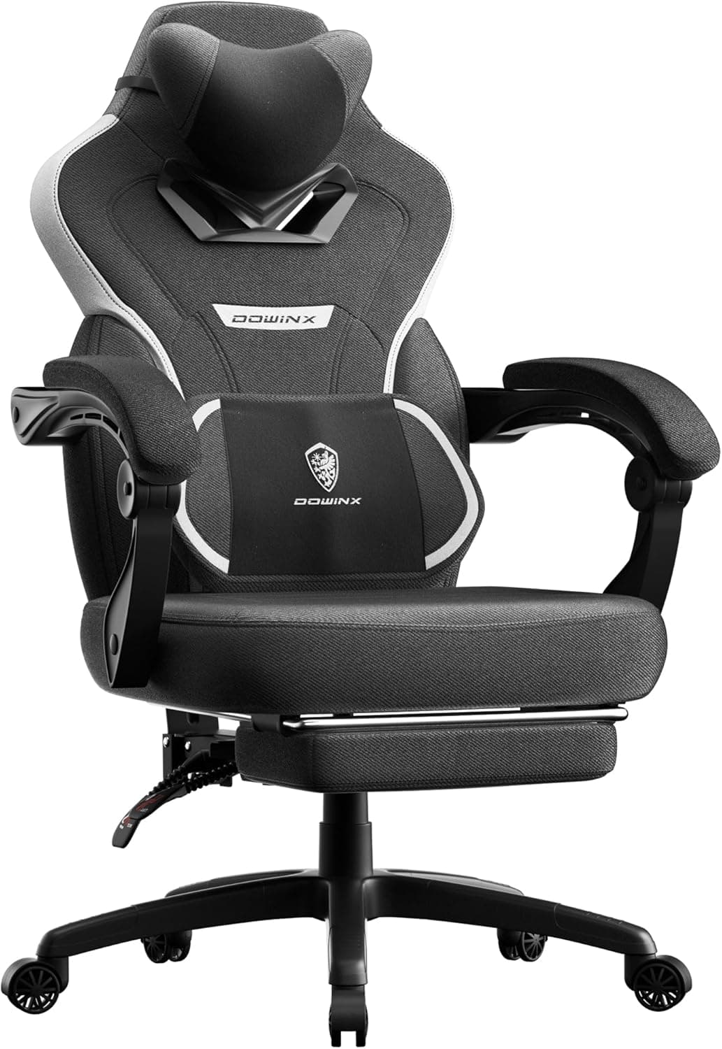 Dowinx Fabric Gaming Chair with Footrest,Big and Tall Game Chair for Heavy People, Gamer Chair with Massage Lumbar Support,Ergonomic Computer Gaming Chair for Adults, Fabric Black