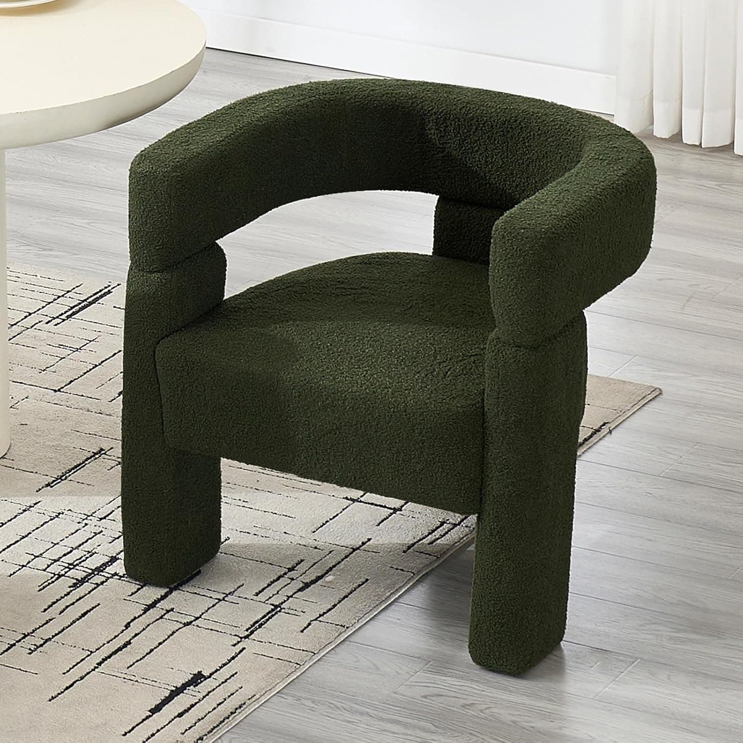 Sherpa Dining Room Chair, Boucle Barrel Accent Chairs with Arm, Teddy Comfy Upholstered Sitting Chair for Living Room/Office/Bedroom/Kitchen, Green