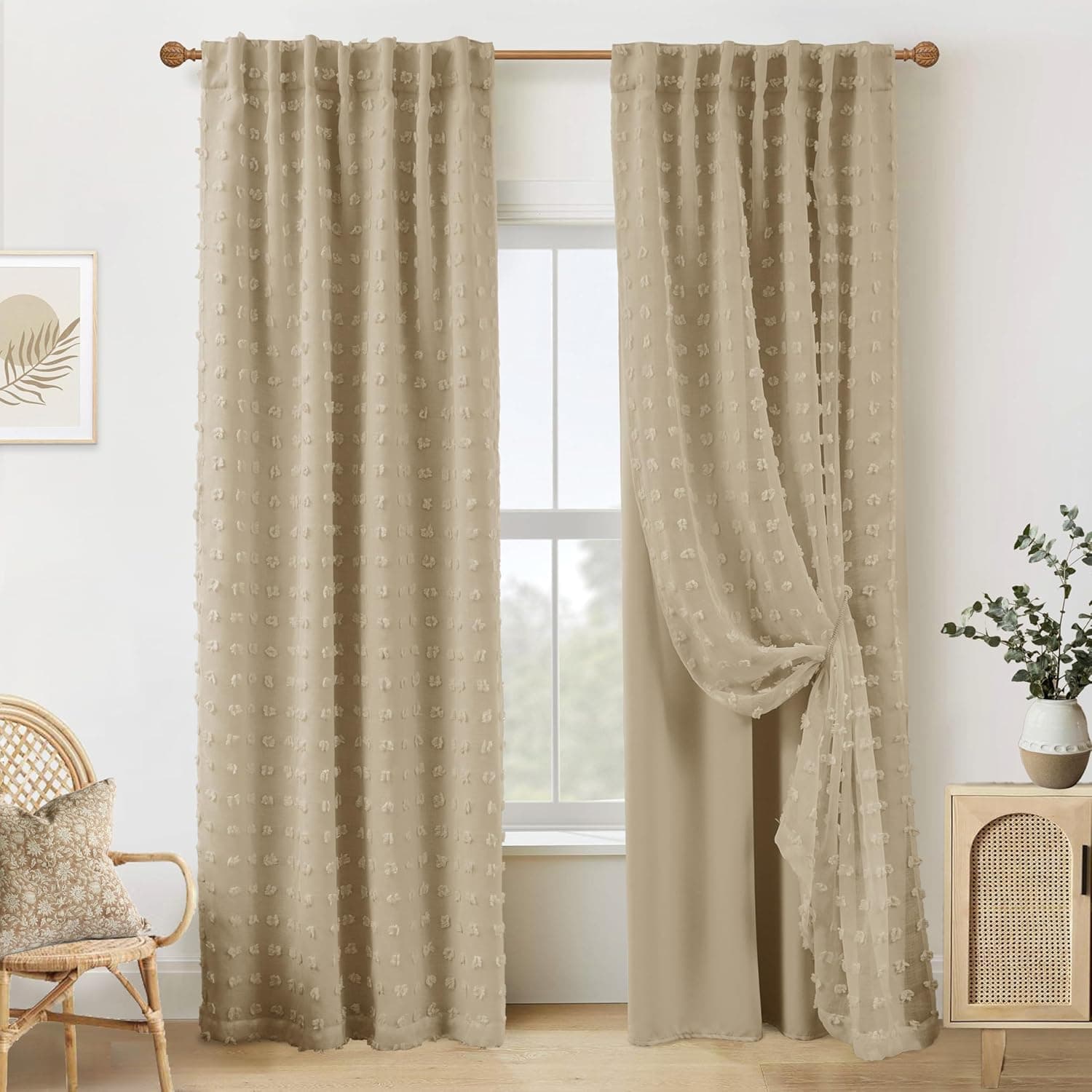 Taupe Blackout Curtains Drapes 84 Inch Length 2 Panels Set for Living Room,Neutral Khaki Light Brown Boho Pattern Farmhouse Lightweight Curtains for Bedroom Nursery Boy 84 Inches Long