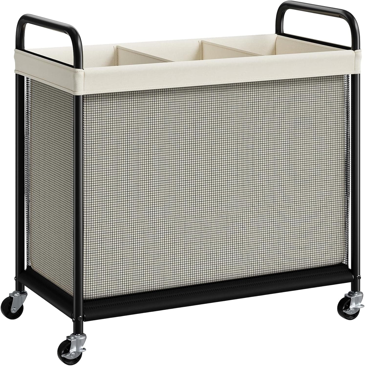 ELYKEN Laundry Hamper 3 Section, 120L Rolling Laundry Sorter with Removable Liner Bag, Laundry Basket with Wheels, Steel Frame with Metal Handle, Clothes Hamper Cart for Laundry Room & Bedroom