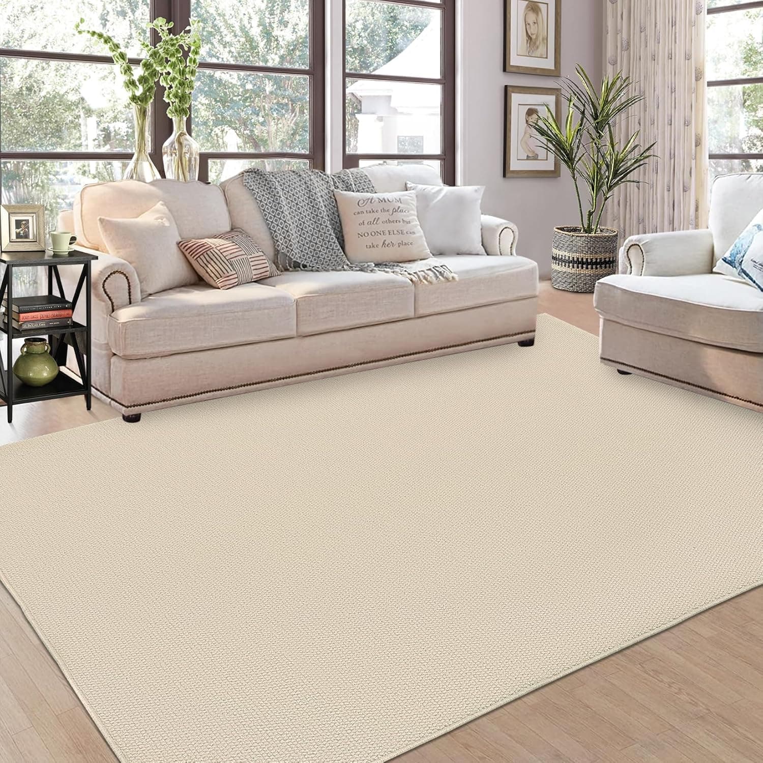 GlowSol Washable Area Rug, Modern Solid Neutral Rug, 9x12, Stain-Resistant, Soft, Low Pile, Non Slip, for Living Room, Bedroom, Dining Room, Beige
